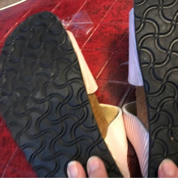 Birkenstock Birki's Sydney Double Strap Sandals PINK and White Pin Stripped - Picture 6 of 9